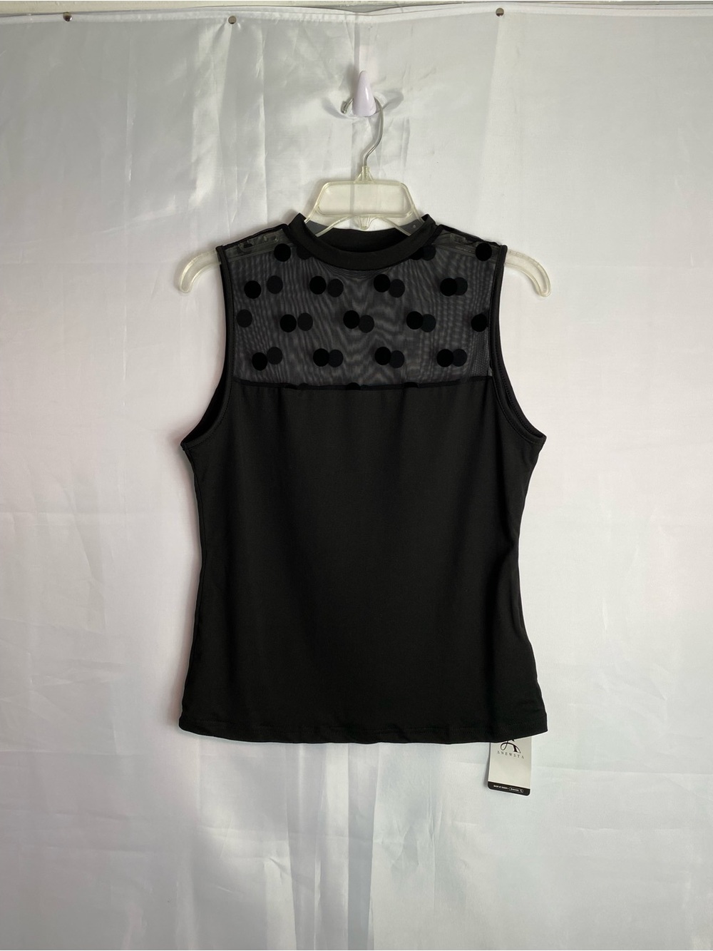 Sleeveless Black Dot Mesh Yoke Tank Top